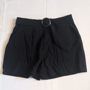 CeCe Black High Waist Women's Shorts with Belt